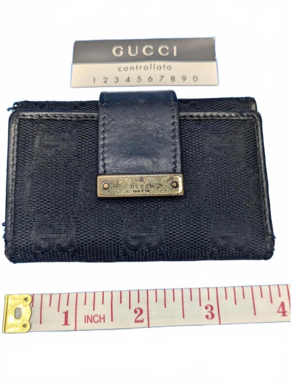 Gucci Wallet Purse Black Canvas Leather Womens Mens Authentic Vintage